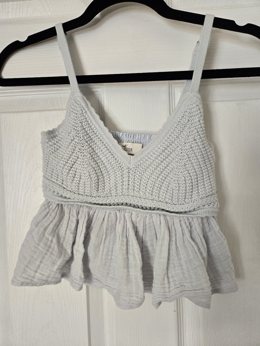 Hollister Crochet-Style Babydoll Top Light Blue XS